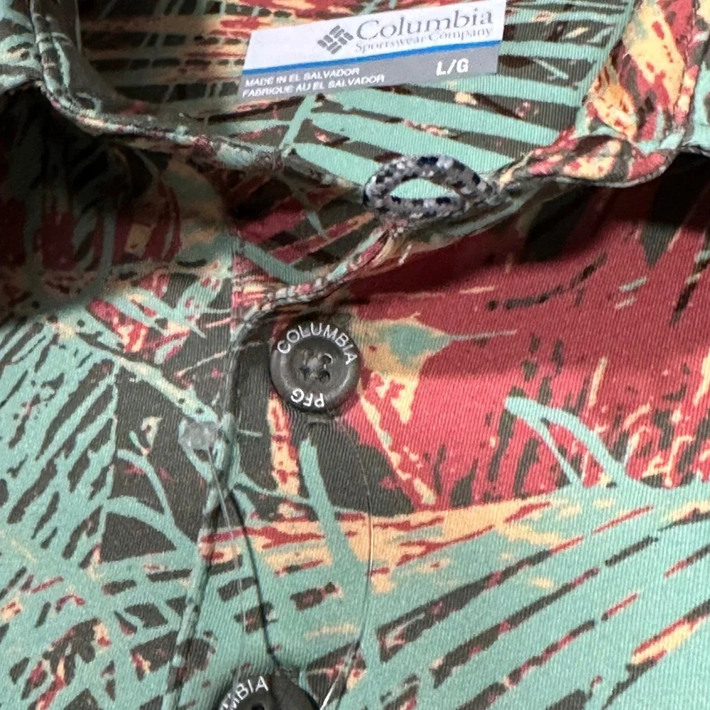 Columbia PFG Mens Super Slack Tide II Stretch Polo Tropical Palm Green L FM2209